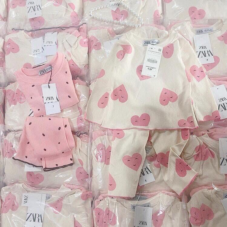 Bộ dài tay thu đông bé gái - Set 2 bộ dài tay  tăm họa tiết chất cotton cho bé gái size 1-6t