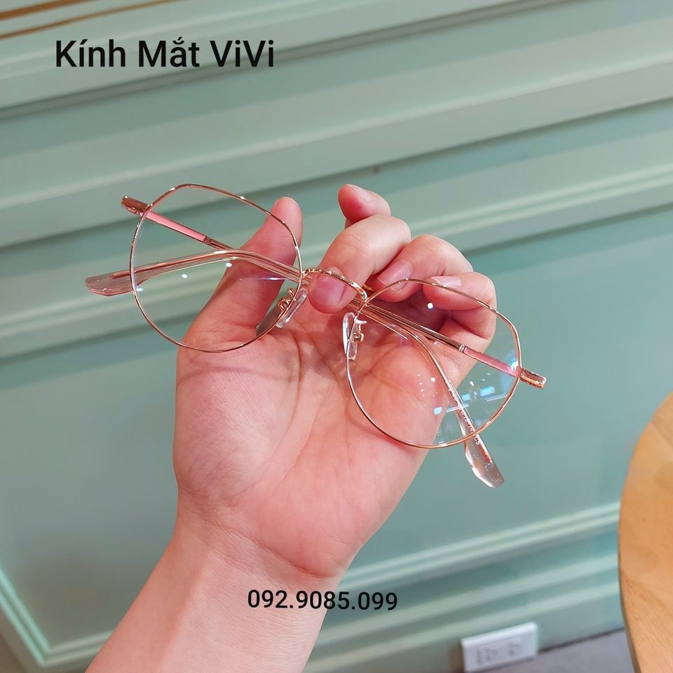 Gọng kính cận nam nữ dáng oval hàn quốc V29128 chất liệu kim loại, Nhận cắt cận viễn loạn Kính mắt ViVi