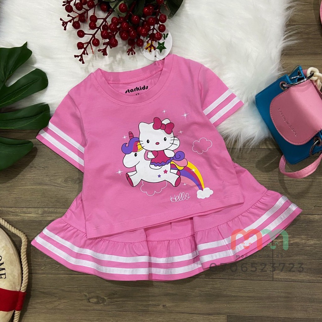 Quần áo trẻ em mocmockids, đầm bé gái, đầm kitty pony dễ thương thun cotton mịn mềm mát