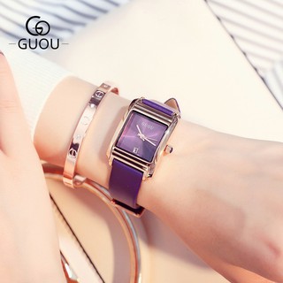 Đồng hồ nữ GUOU 8089 dây da thật, mỏng 0.8 CM