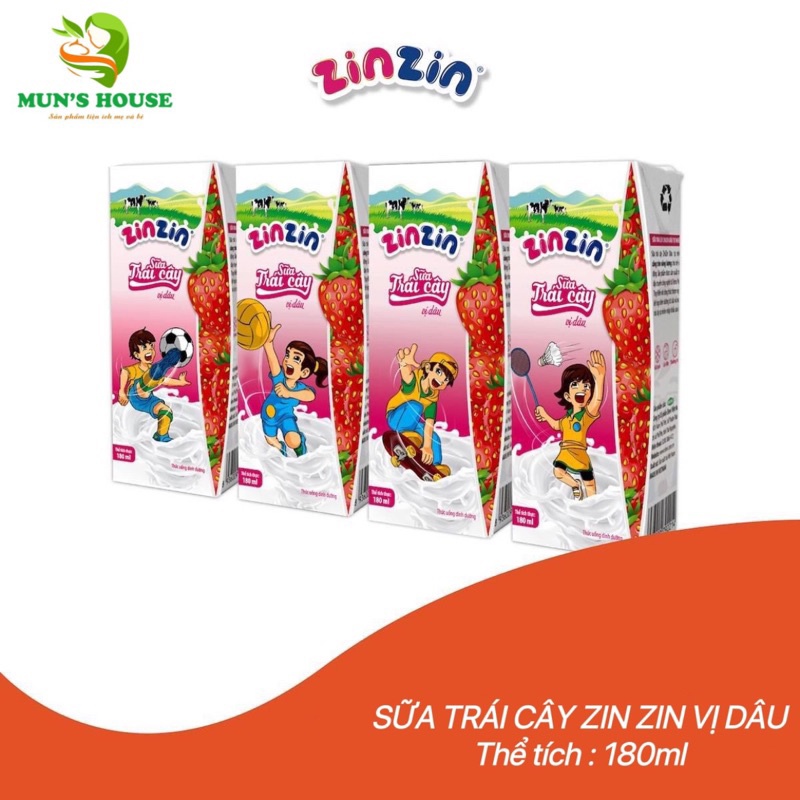 3 lốc sữa trái cây zinzin vị dâu 180ml