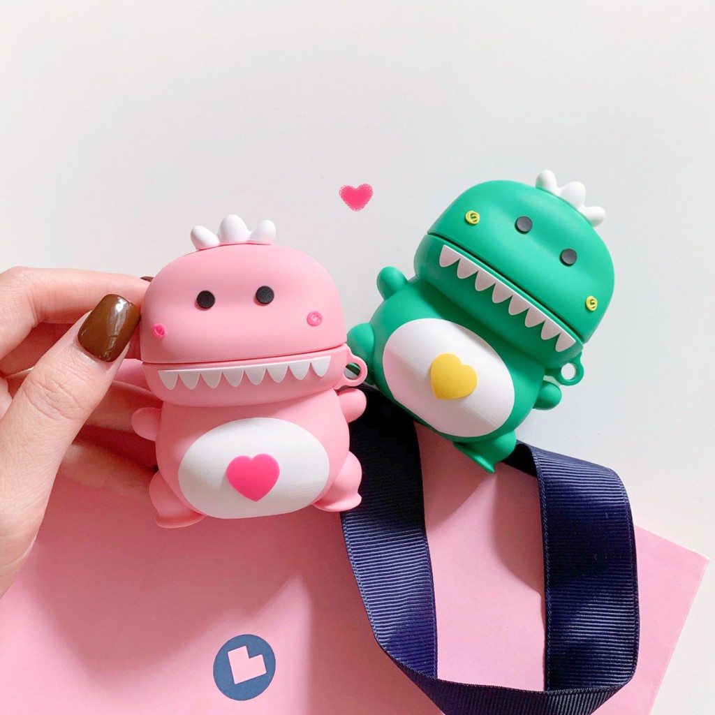 Case Airpods Bảo Vệ Tai Nghe Hình Khủng LongMàu Xanh Lá/ Hồng - Phù Hợp Với Airpods 1-2/Pro Siêu Cute Dễ Thương