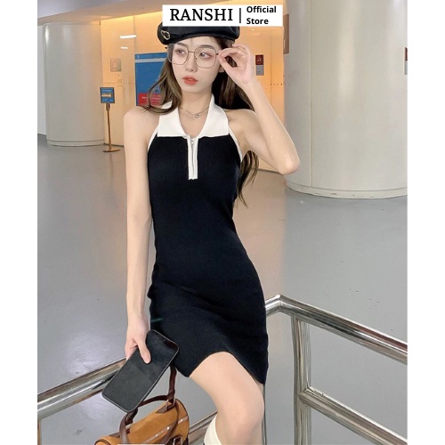 Đầm Body Hở Lưng Khóa Cổ Yếm Viền Trắng Sexy HÀNG LOẠI 1 Chất Thun Siêu Đẹp Mát Váy Đi Tiệc Đi Biển RANSHI | WebRaoVat - webraovat.net.vn