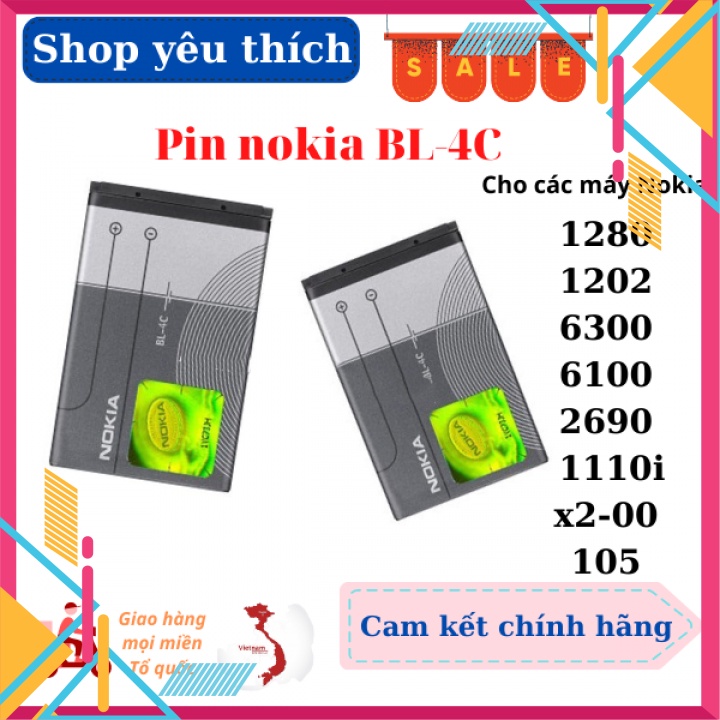 Pin nokia BL-4c zin 2ic chống phù tương thích cho máy nokia 6300-1202-2700-1280-1110,..i-Bảo hành 6 tháng