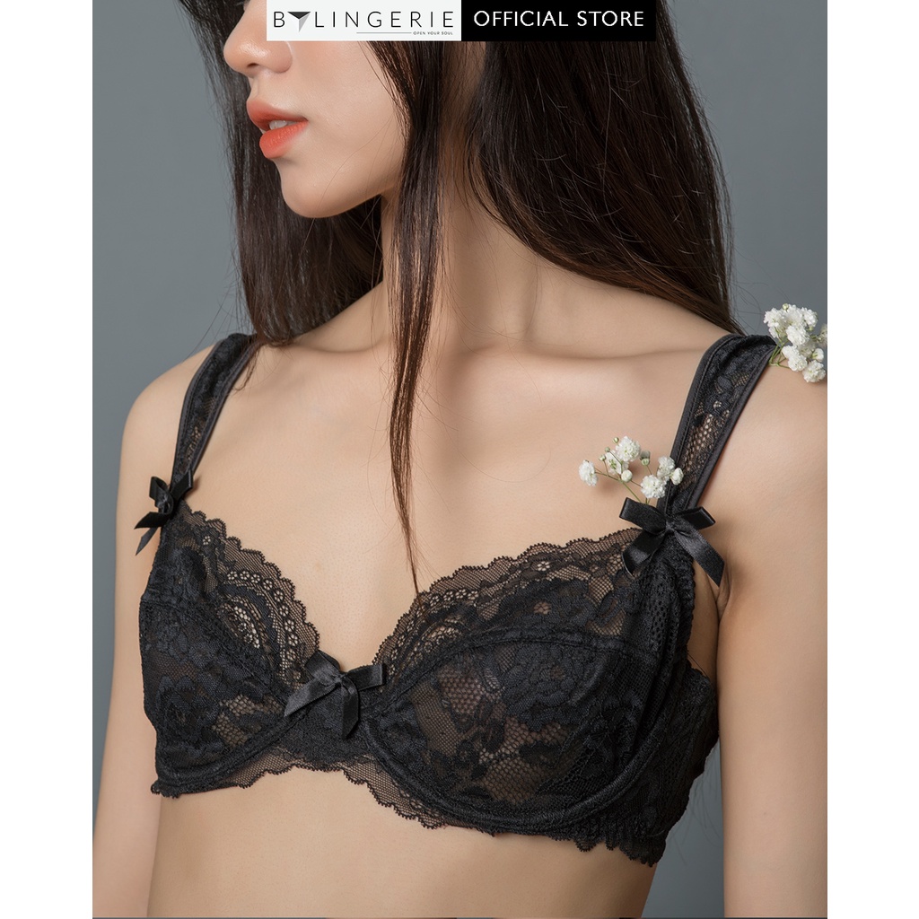 Bộ đồ lót ren nữ BY LINGERIE màu đen có gọng không độn mút B214 | BigBuy360 - bigbuy360.vn
