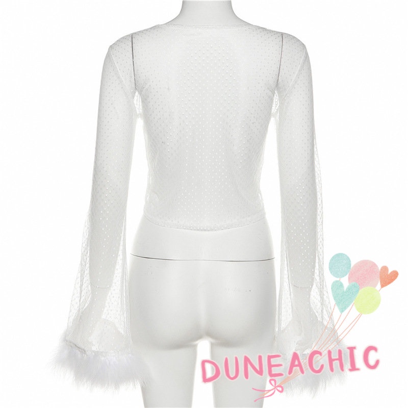 DUNEA Áo Lửng Tay Dài Cổ Chữ V Gợi Cảm Dành Cho Nữ