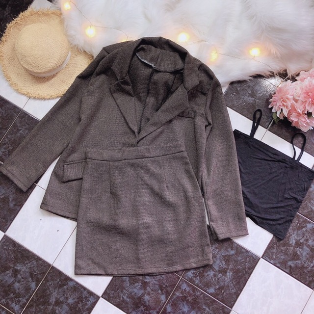 SET VEST CARO VÀ CHÂN VÁY ( SET VEST BLAZER ) phong cách ulzzang