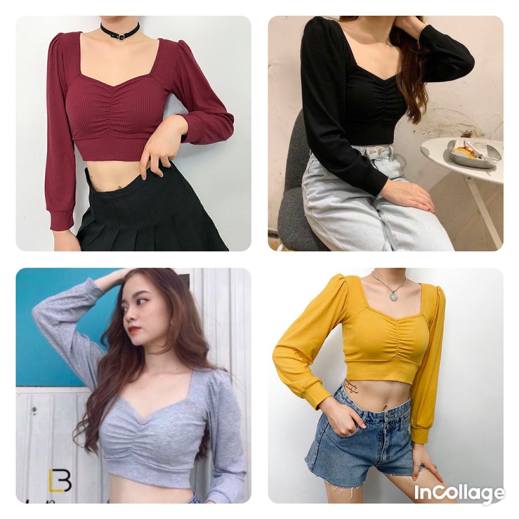 Áo Crotop Nữ - Áo Croptop Nhún Ngực Cổ Rộng Bo Tay - Thời Trang Nữ AnAn - CRT12