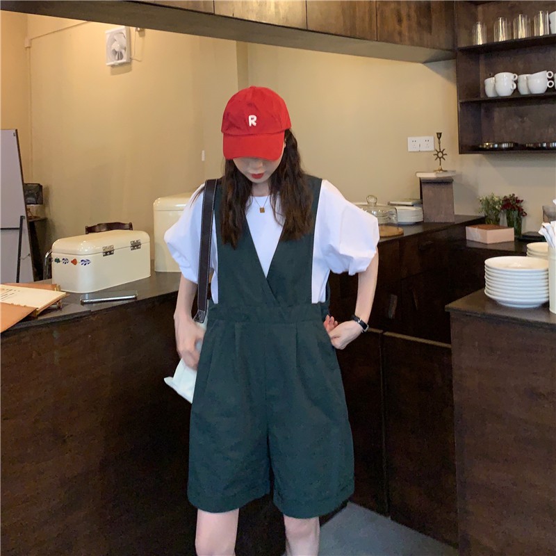 Áo tay phồng / jumpsuit màu trơn phong cách cổ điển dễ phối đồ Xiaozhainv | BigBuy360 - bigbuy360.vn