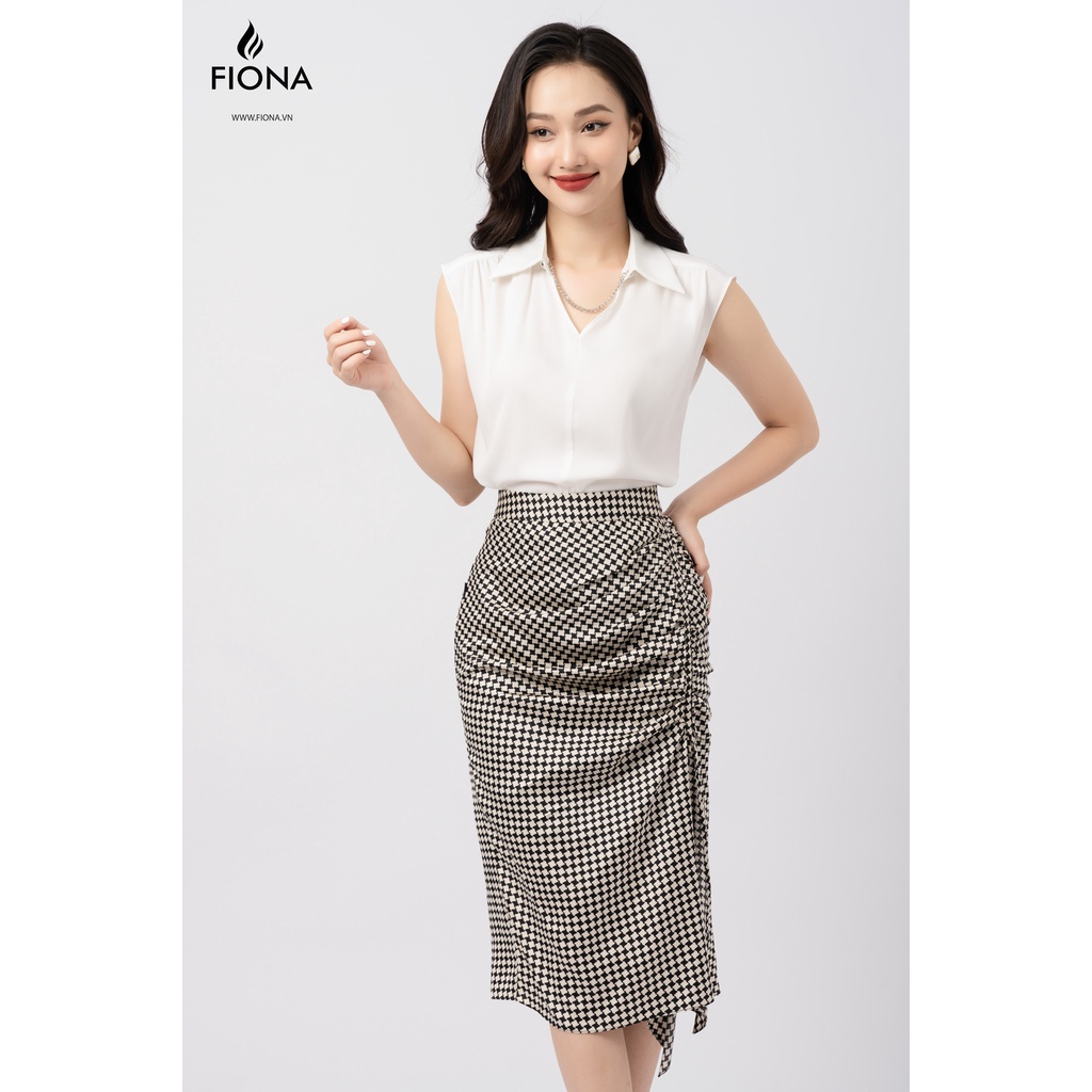 Chân váy nữ công sở FIONA, chân váy dáng dài, nhún lệch 1 bên xẻ, đổ bèo rủ F251653