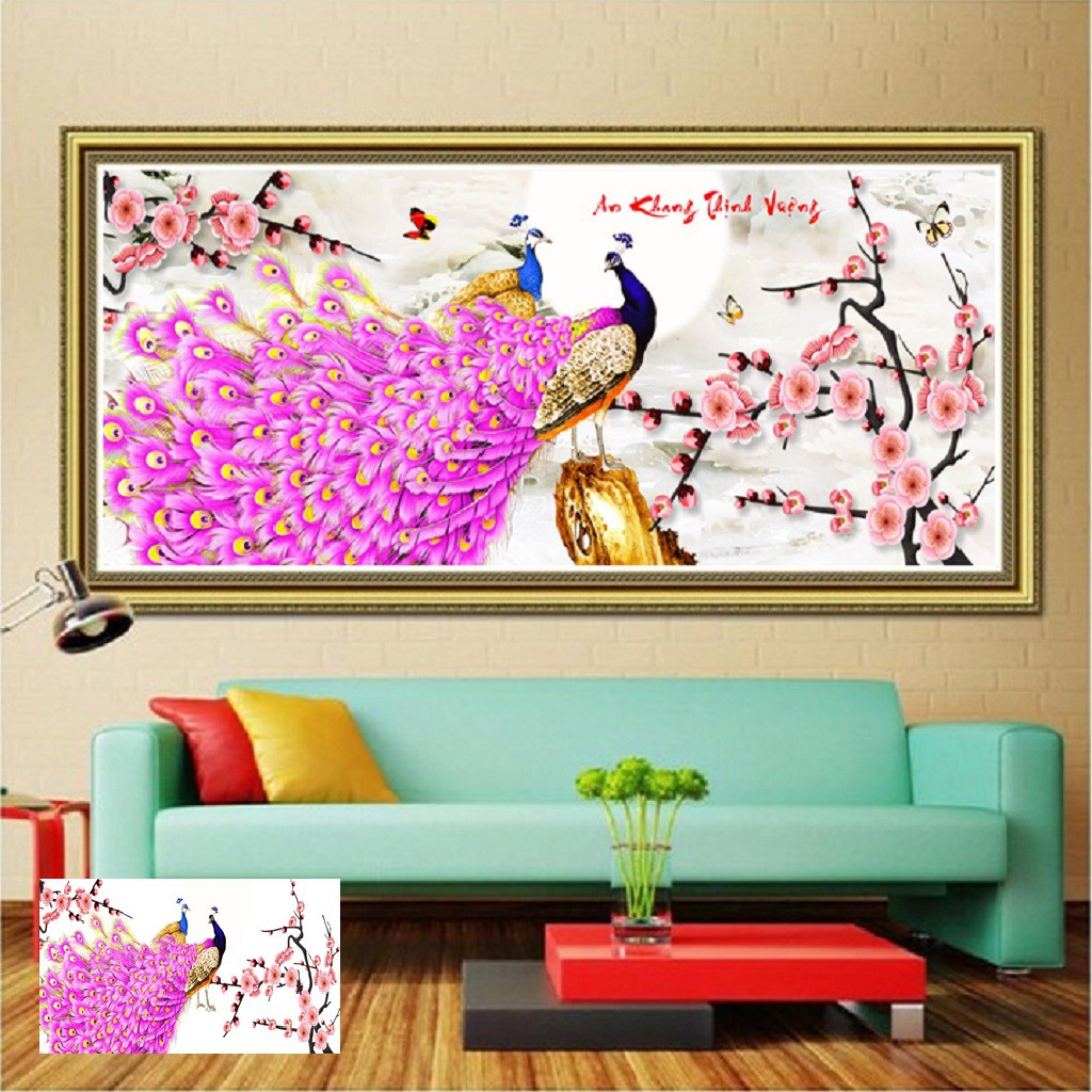 Tranh đính đá Chim Công An Khang Thịnh Vượng VS315 KT:120*65cm