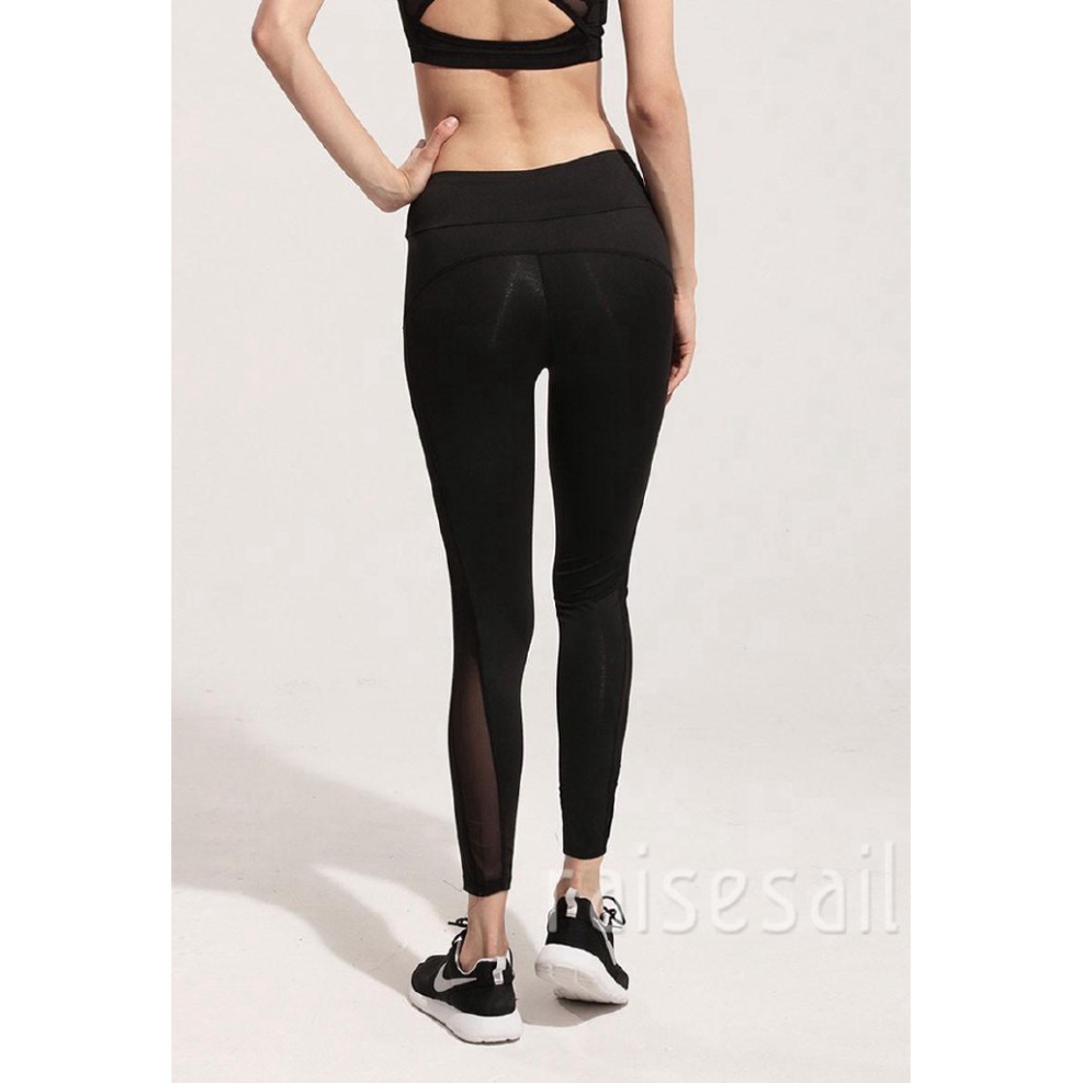 Sale 69% Quần legging nữ tập Yoga màu đen phối lưới xuyên thấu, M Giá gốc 158000đ- 14F96