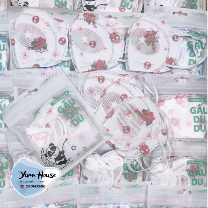 Khẩu trang trẻ em 3D, 5D GẤU DU DU Famapro chính hãng Nam Anh, nhiều họa tiết