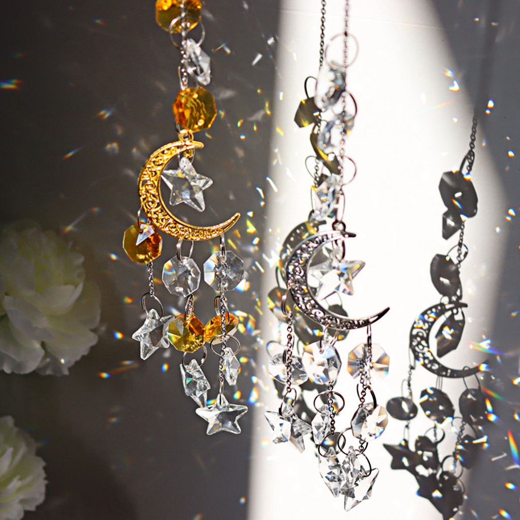 Chuông gió hình ngôi sao / mặt trăng / pha lê nhân tạo treo cửa sổ / trang trí sân vườn