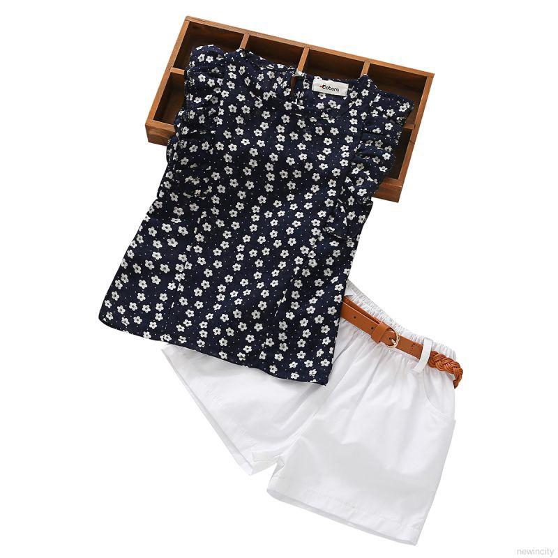 Bộ áo sát nách in hoa + quần short chấm bi cho bé