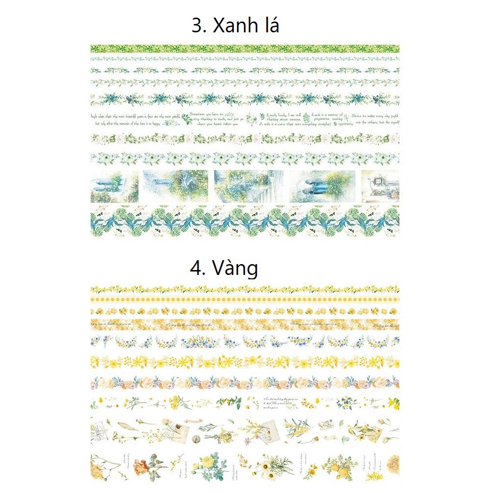 Set băng dính washi tape Sắc hoa trang trí planner WT2044