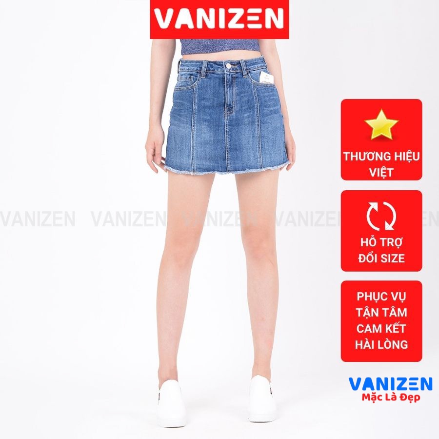 Chân váy jean nữ có quần bên trong đẹp lưng cao cạp cao trơn gân gấu tua rua hàng hiệu cao cấp mã 411 VANIZEN