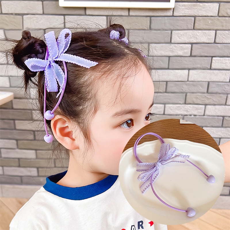 Dây Cột Tóc Co Giãn Đính Nơ Màu Kẹo Ngọt Dễ Thương Cho Bé Gái timetunnel