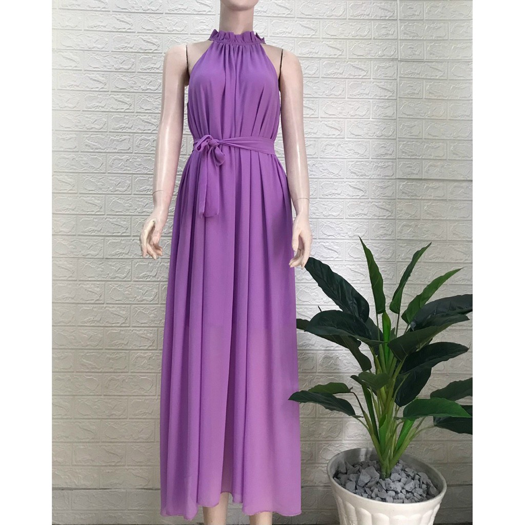 (Bỏ sỉ) Hình thật, Đầm maxi suông cổ yếm thắt dây, may kỹ chuẩn shop hit hot mã T1904260