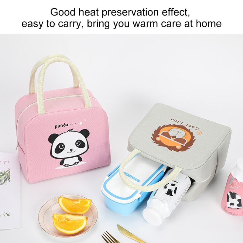 Túi Đựng Cơm Trưa Giữ Nhiệt Chống Thấm Nước Có Khóa Kéo In Họa Tiết Hoạt Hình Dễ Thương Tiện Dụng Cho Bé