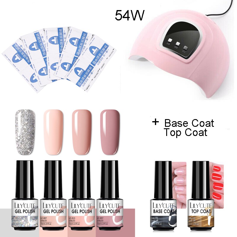 Bộ dụng cụ sơn móng UR SUGAR 8 món với gel sơn lớp nền lớp phủ màu 7ml và đèn UV 54W cho người mới bắt đầu