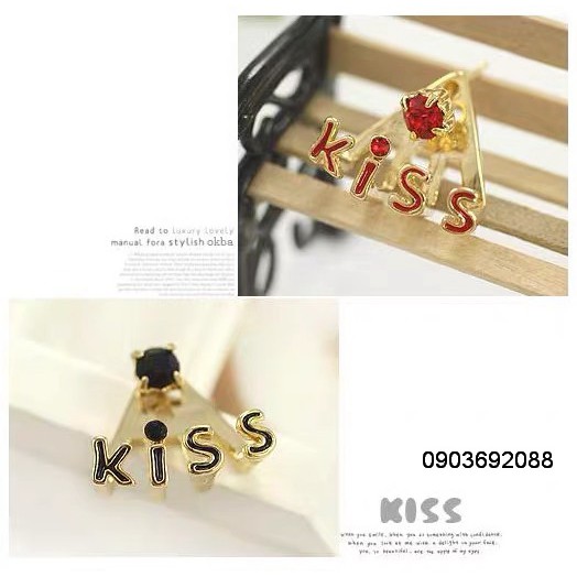Bông tai chữ Kiss siêu cưng, Bông tai đa năng đeo được nhiều kiểu, phụ kiện xinh