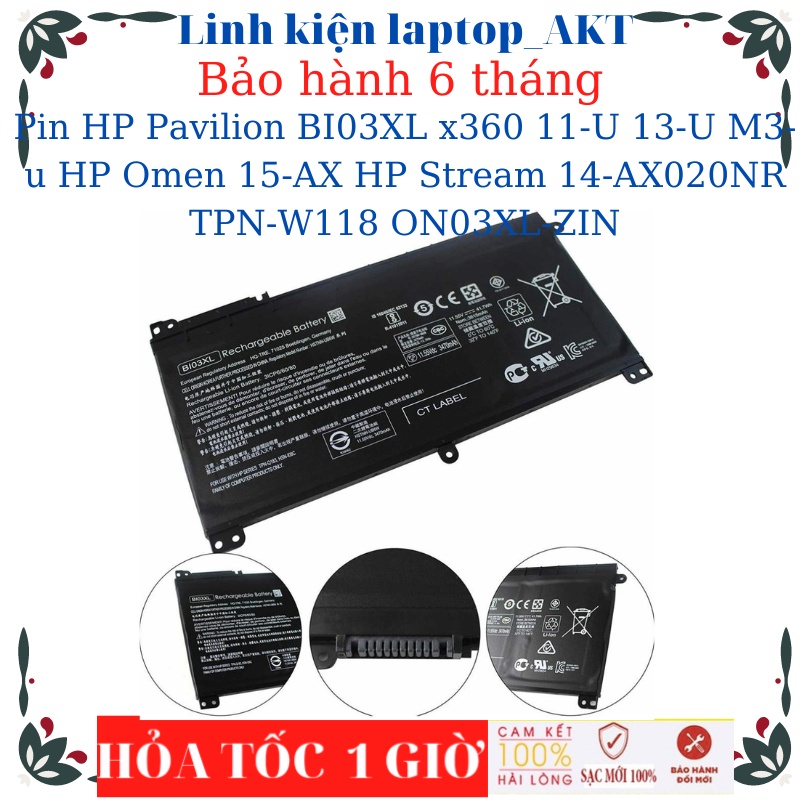 Pin Laptop HP Pavilion BI03XL x360 11-U 13-U M3-u HP Omen 15-AX HP Stream 14-AX020NR TPN-W118 ON03XL-ZIN