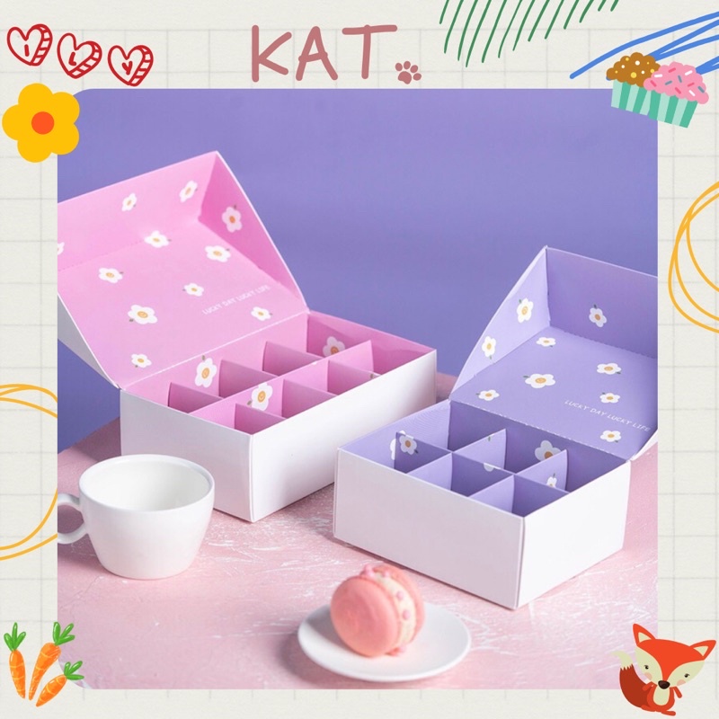 Hộp Đựng Socola Bánh Kẹo Macaron Chia Ngăn 6 Ô Và 8 Ô Làm Quà Tặng Phong Cách Dễ Thương - KAT Official Store