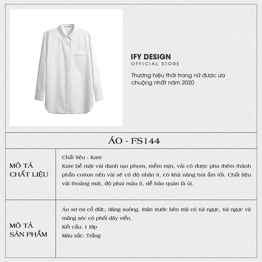 Set sơ mi nữ | Áo sơ mi trắng túi ngực, Quần suông đen trắng IFY Design FS144