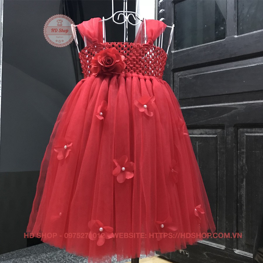 Đầm tutu cho bé ❤️FREESHIP❤️ Đầm tutu đỏ hoa hồng đỏ 1b