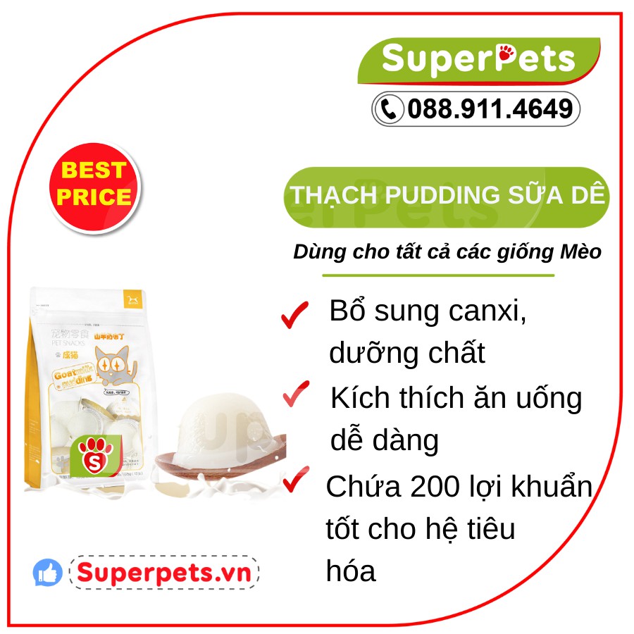Thạch Pudding Sữa Dê Bổ Sung Canxi, Tăng Probiotic Cho Mèo SUPERPETS VIỆT NAM