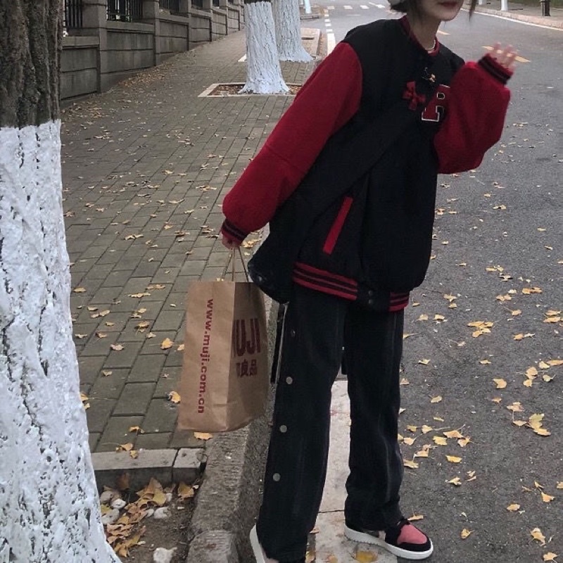 Áo Khoác Bomber varsity Jacket Nỉ Bông Form Rộng Thêu Hình