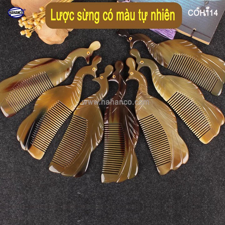 Lược sừng con Công đẹp làm quà tặng nữ - COH114 (Size: XL - 21cm) Chăm sóc tóc - Horn Comb of HAHANCO