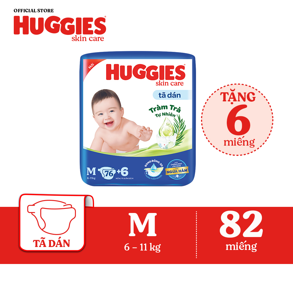 Tã dán Huggies Skincare Super Jumbo M76+3/ L68/ XL60/ XXL54