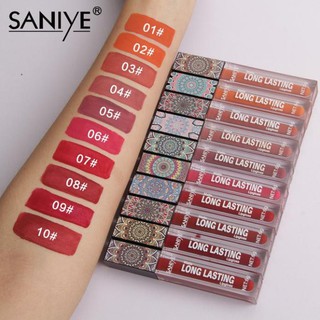 Son môi SANIYE 10 màu lì dạng lỏng chống thấm nước thời thượng L1127  ྇