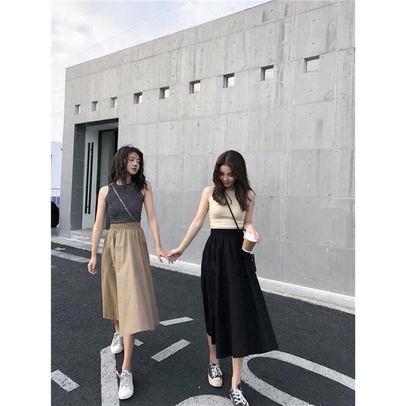 CHÂN VÁY MIDI TRƠN BASIC DỄ PHỐI ÁO ĐI LÀM ĐI HỌC ĐI CHƠI ĐỀU ĐẸP