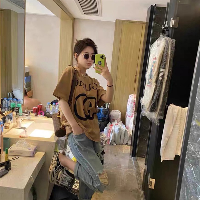 Gu Áo Thun Đôi Tay Ngắn In Hình Đôi Trước Cổ Điển Đơn Giản Thoải Mái Hợp Thời Trang