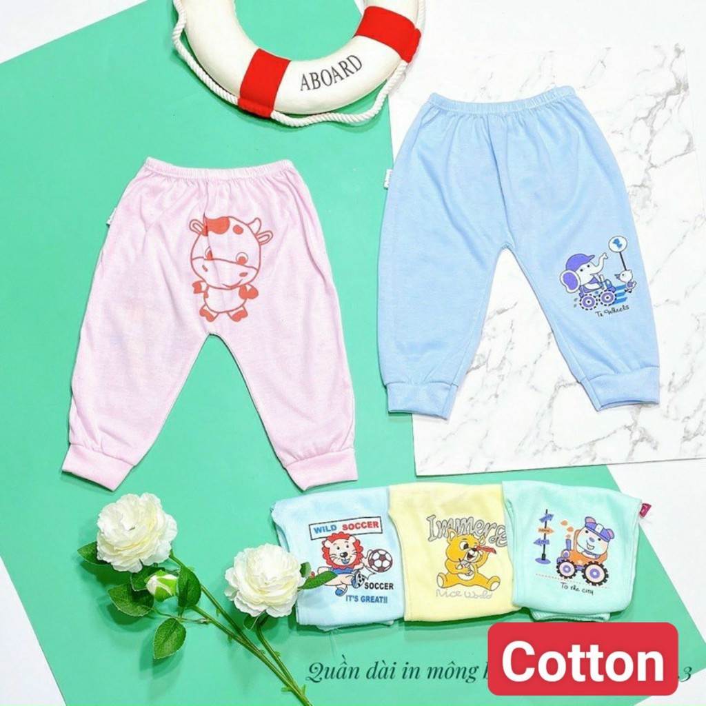 [5 quần] Quần dài sơ sinh, quần chục in hình mông thú Cotton cho bé từ 0-3 tháng ( sét 5 quần)