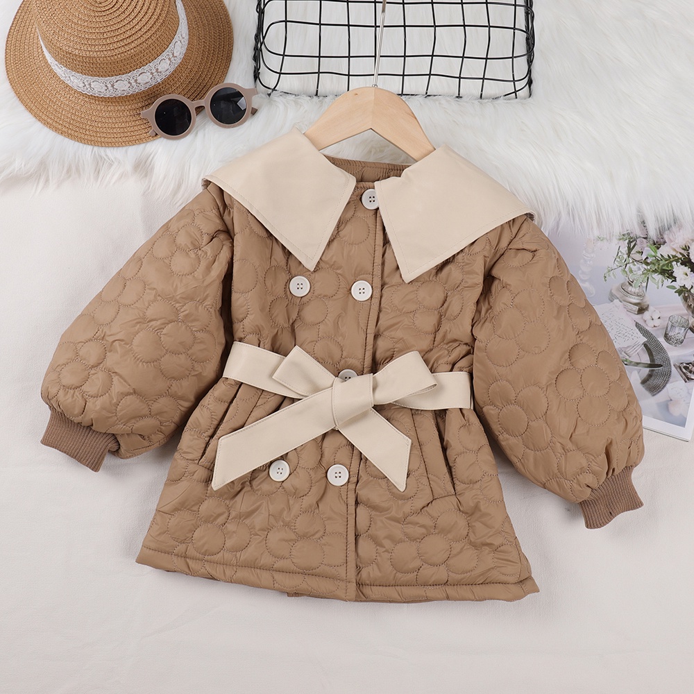Áo khoác BEAR LEADER dáng dài vải cotton lót nhung dày giữ ấm đính nơ thời trang Hàn Quốc mùa đông cho bé gái 2-6 tuổi