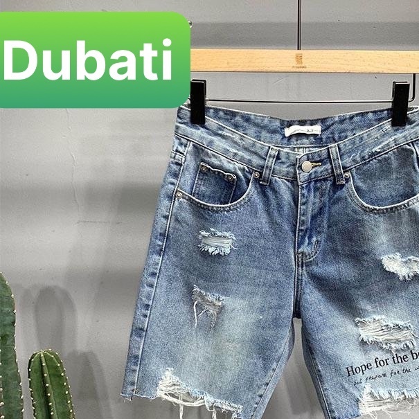 QUẦN SHORT SỌT JEAN NAM CHẤT VẢI BÒ XANH THÊU CHỮ LỬNG NGỐ UNISEX- DB 2009 - DUBATI FASHION