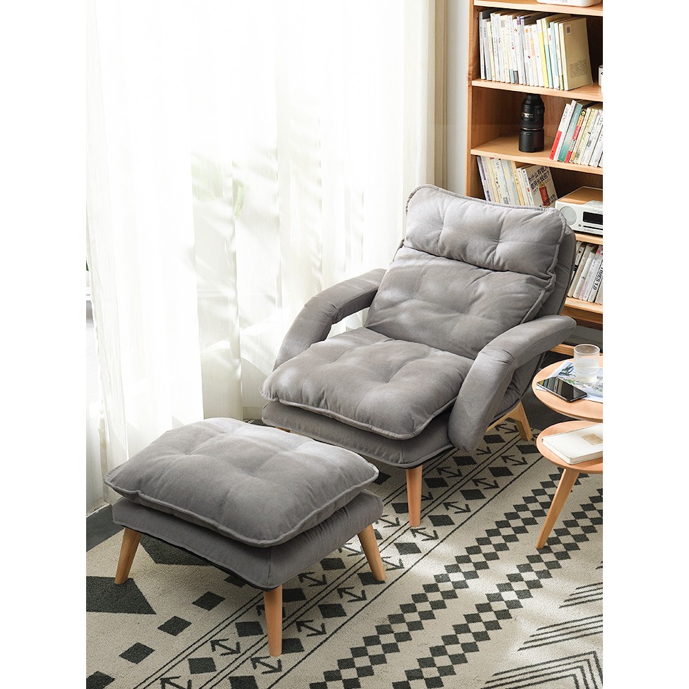 Ghế Sofa Thư Giãn Đọc Sách, Ghế Lười Tựa Lưng Kèm Đôn Gác Chân Phòng Ngủ Phong Cách Bắc Âu