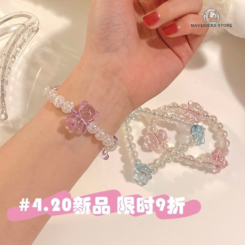 Dễ Thương Bộ Dây Buộc Tóc + Vòng Đeo Tay Hình Gấu Màu Kẹo Xinh Xắn Cho Nữ