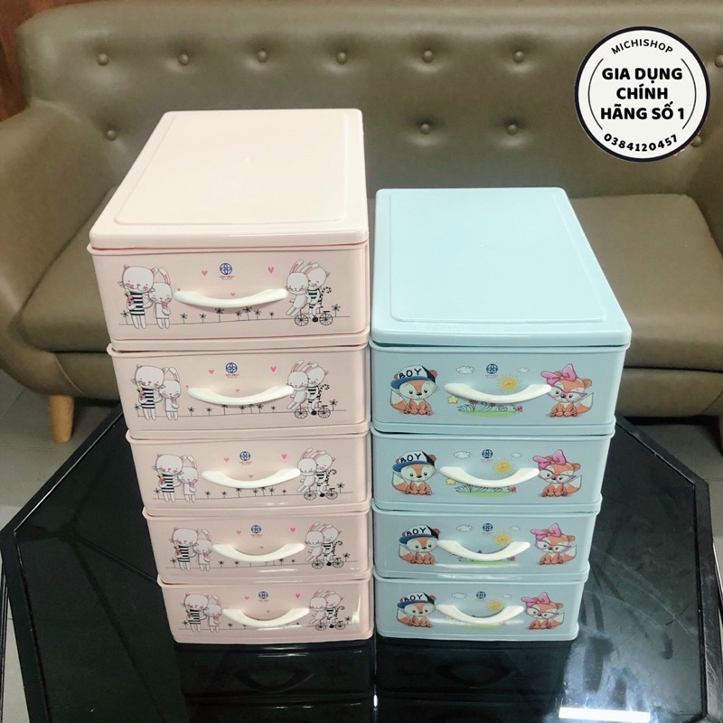 Tủ Nhựa Mini 3,4,5 Tầng Họa Tiết Xinh Xắn Nhựa Việt Nhật Đựng Mỹ Phẩm, Đồ Trang Điểm Tiện Ích