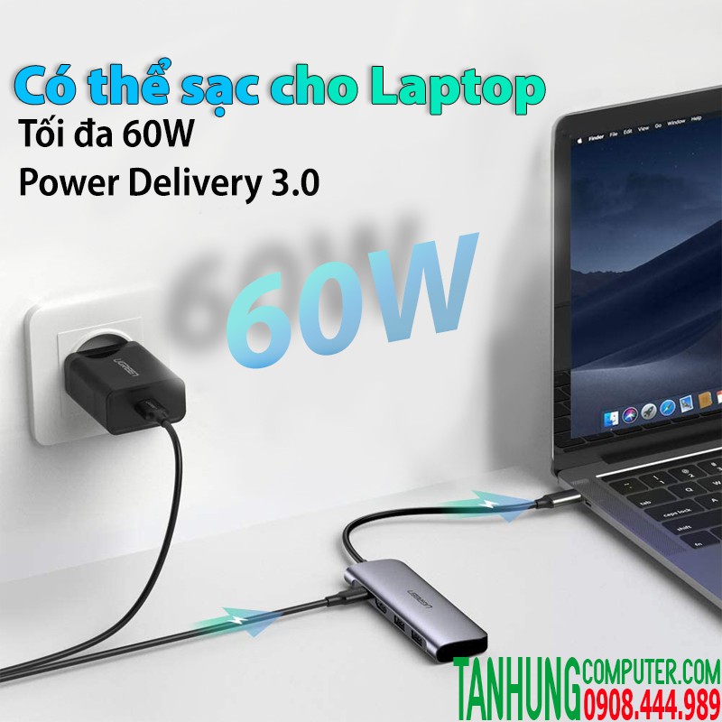 Hub USB-C 6 in 1 Ugreen 70411(ra HDMI,2USB3.0+SD/TF+PD100W) Chính Hãng