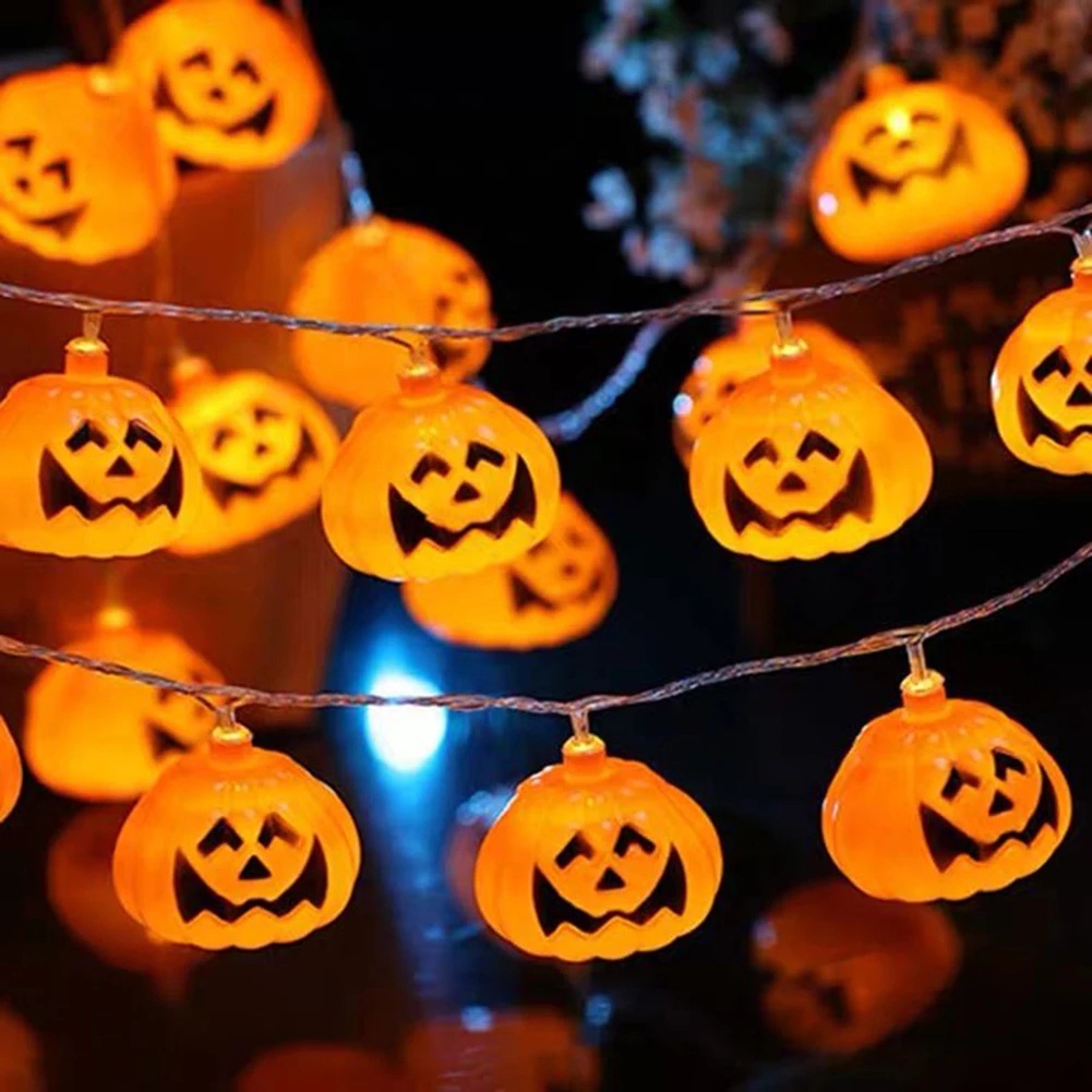 Dây Đèn Led 10 Bóng Hình Quả Bí Ngô Mặt Cười Trang Trí Tiệc Halloween