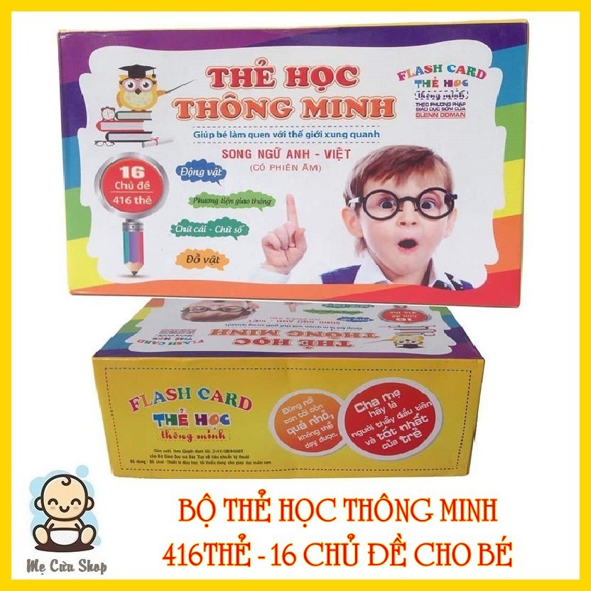 Thẻ học thông minh, thẻ học song ngữ - Bộ 416 thẻ, 16 chủ đề song ngữ Anh - Việt cho bé