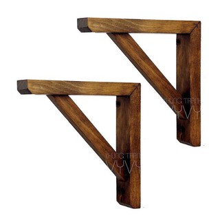 Cặp chân kệ gỗ treo tường, eke gỗ, giá đỡ chữ L màu nâu rustic