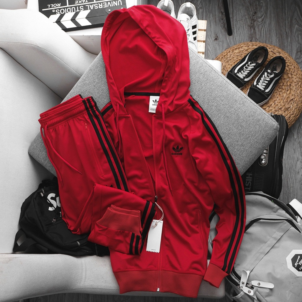 [ Màu Đỏ  ] Bộ Thể Thao Adidas Có Nón 3 Sọc Chất Vải Chicot Dư Xịn , bigsize 90kg - 3bros Quần Áo Xuất Khẩu