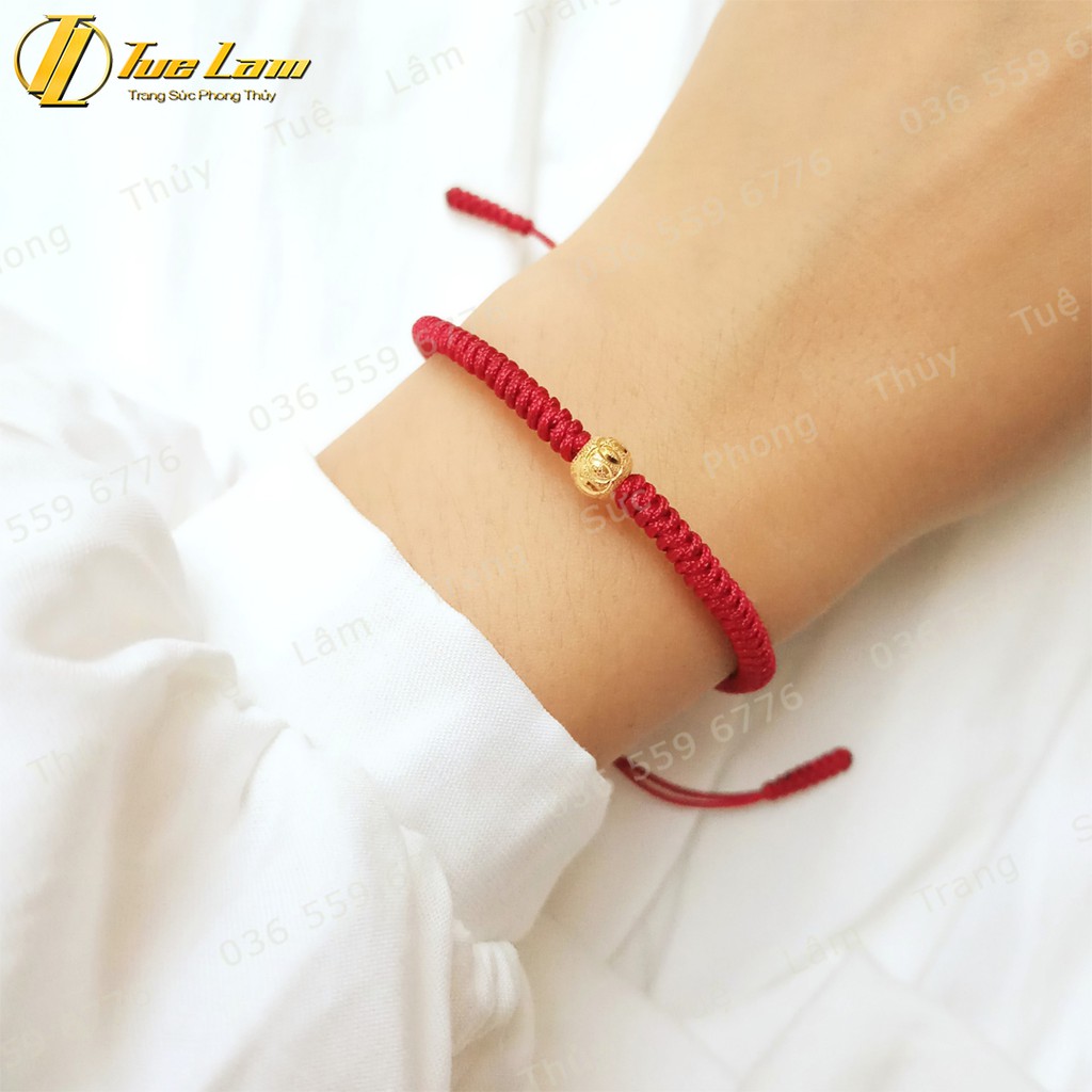 Vòng tay may mắn chỉ đỏ bện handmade charm bi bạc si cát màu vàng hợp mệnh - Tuệ Lâm