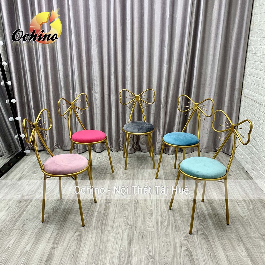 Ghế Ngồi Trang Điểm Hình Nơ Hàng Nhập Khẩu Nguyên Chiếc Mạ Vàng Sang Trọng Không Phai Màu (Đủ Màu)
